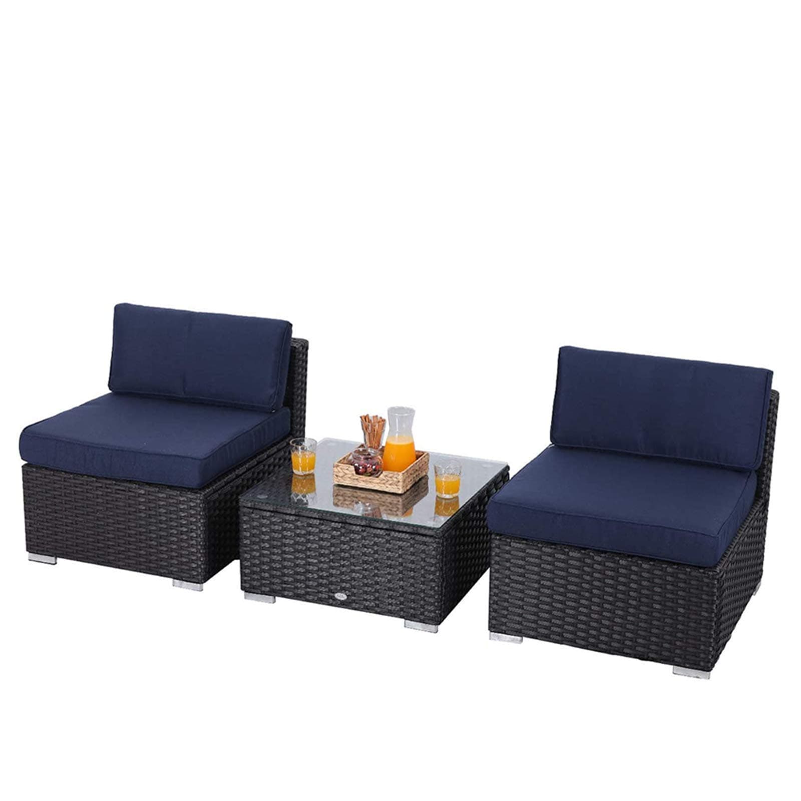 MFSTUDIO 3 Piece Patio Furniture Sofa New Sectional Outdoor Couch Set with Upgrade Rattan Wicker,Navy Blue