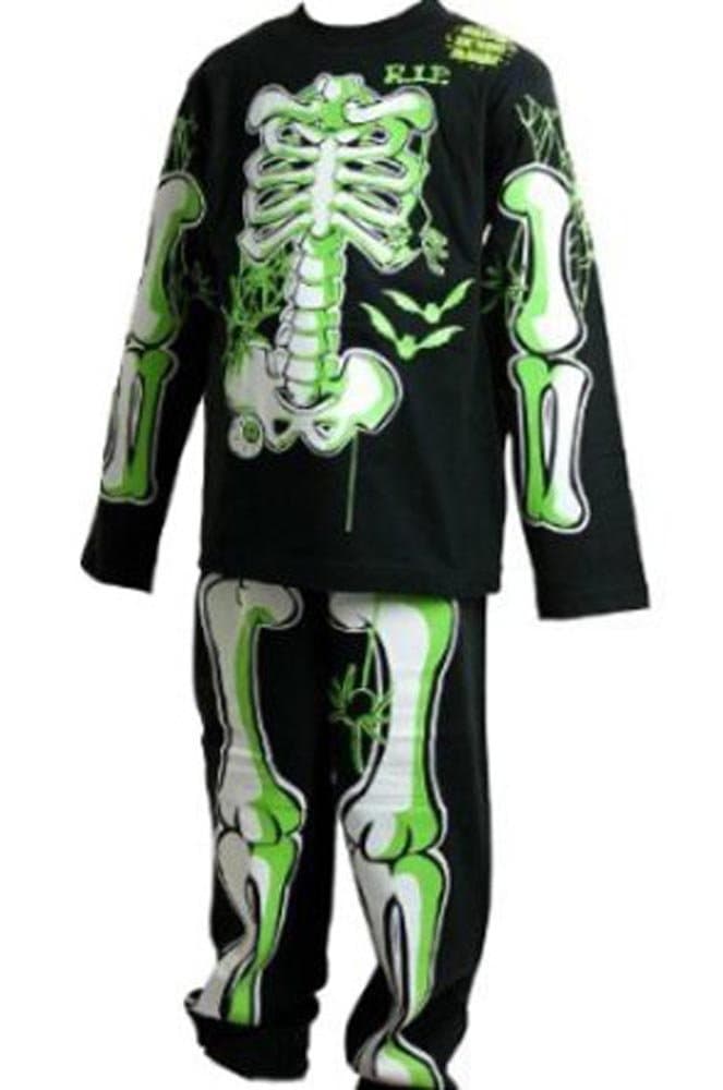 Storelines Childrens Glow in The Dark Skeleton Pyjamas/Fancy Dress Outfit Black with Green/White Bones 3-4 5-6 7-8 9-10 (5-6)