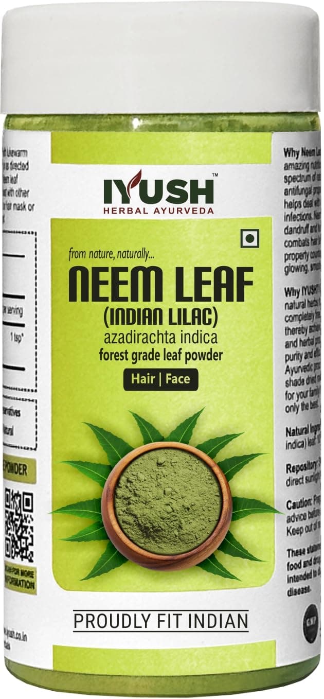 Iyush Herbal Ayurveda Neem Powder for Face Pack | Neem Powder for Eating | Neem Leaves Powder | Neem Powder for Hair | Organic Neem Powder for Skin |100gm