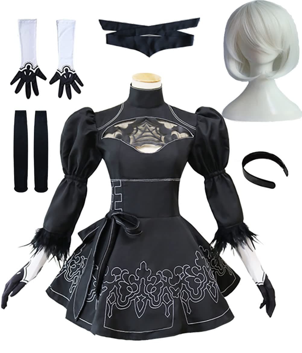 NieR:Automata Dress YoRHa No. 2 Type B Cosplay Costume 2B Outfit Halloween Christmas Uniform with Wig