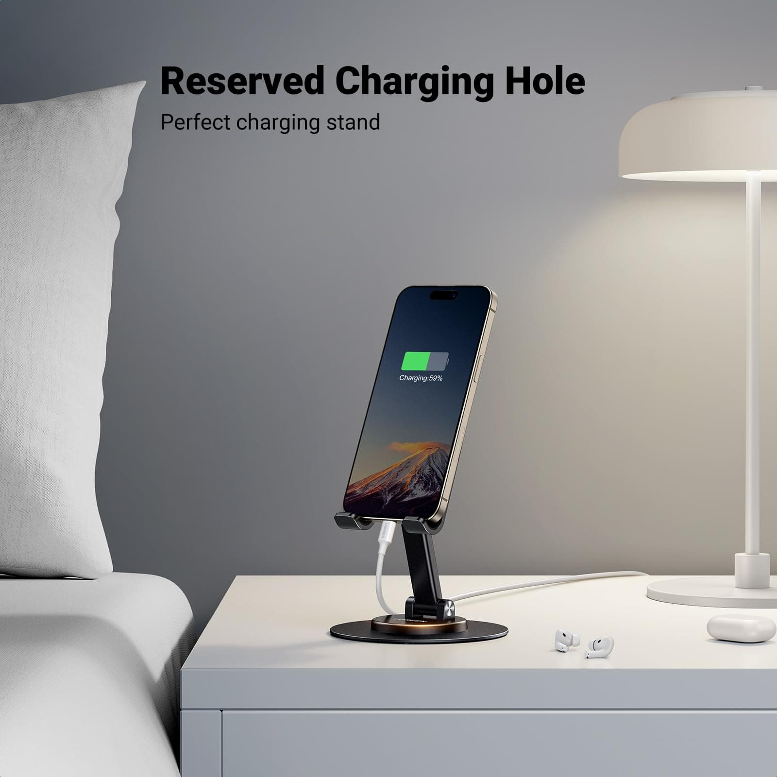 UGREEN Phone Stand iPhone Desk Holder Swivel 360° Rotating Base Adjustable Height Foldable Mobile Travel Mount Compatible with iPhone 16 Pro Max 15+ 14 13 12,Galaxy S24 Ultra A15,Pixel 9,Redmi Note13