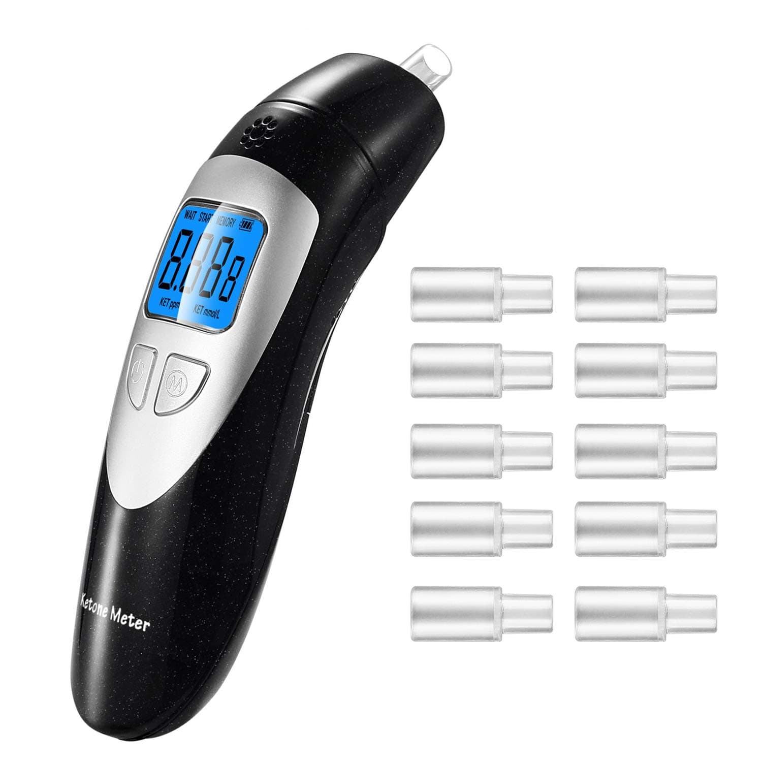 Ketone Breath Analyzer, Ketone Breath Meter Portable Digital Ketone Breath Test Tracing Ketosis Status with 10 Mouthpieces