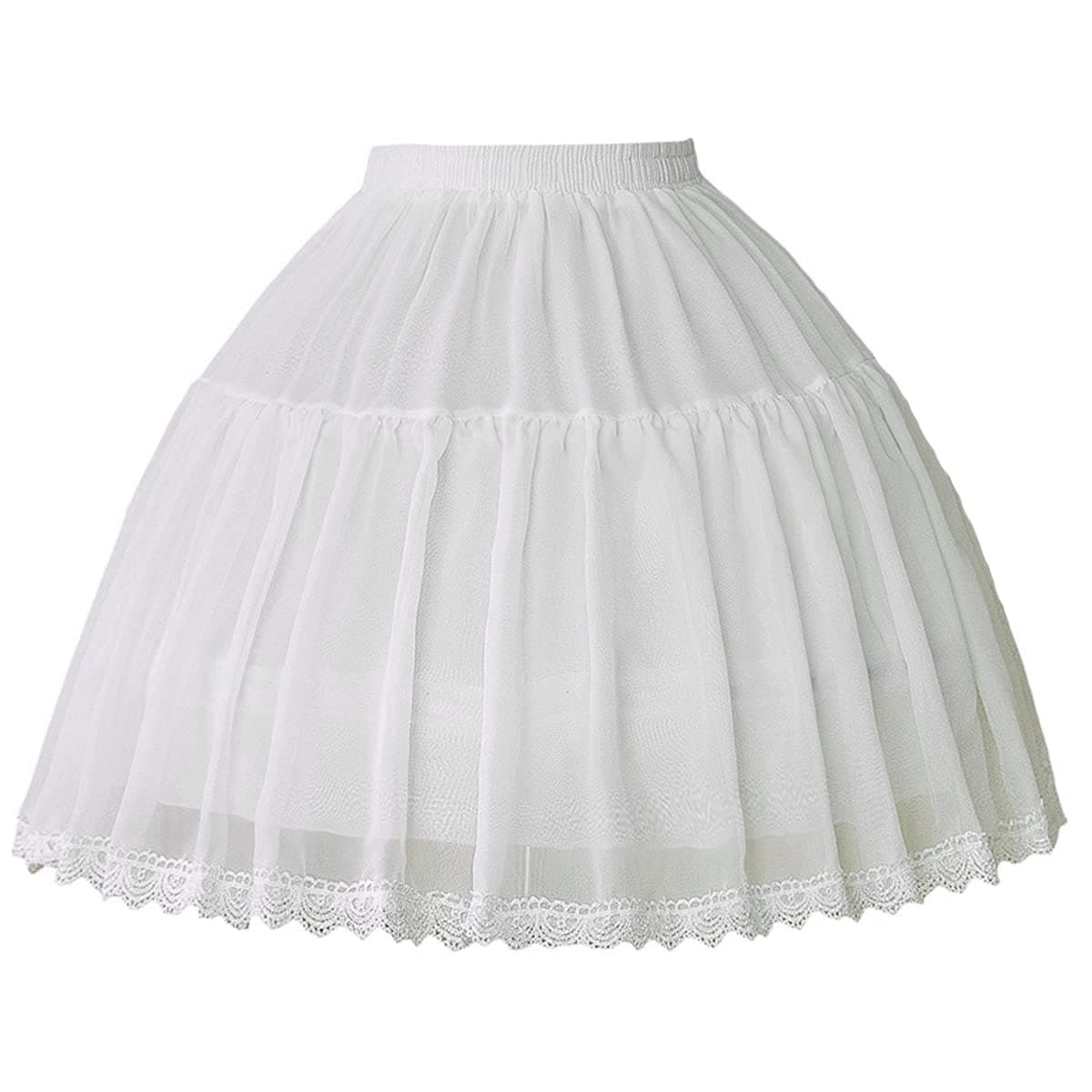 2 Adjustable Hoops Underwear Cosplay Petticoat Short Ball Gown Chiffon Half Slip Underskirt for Women or Girls