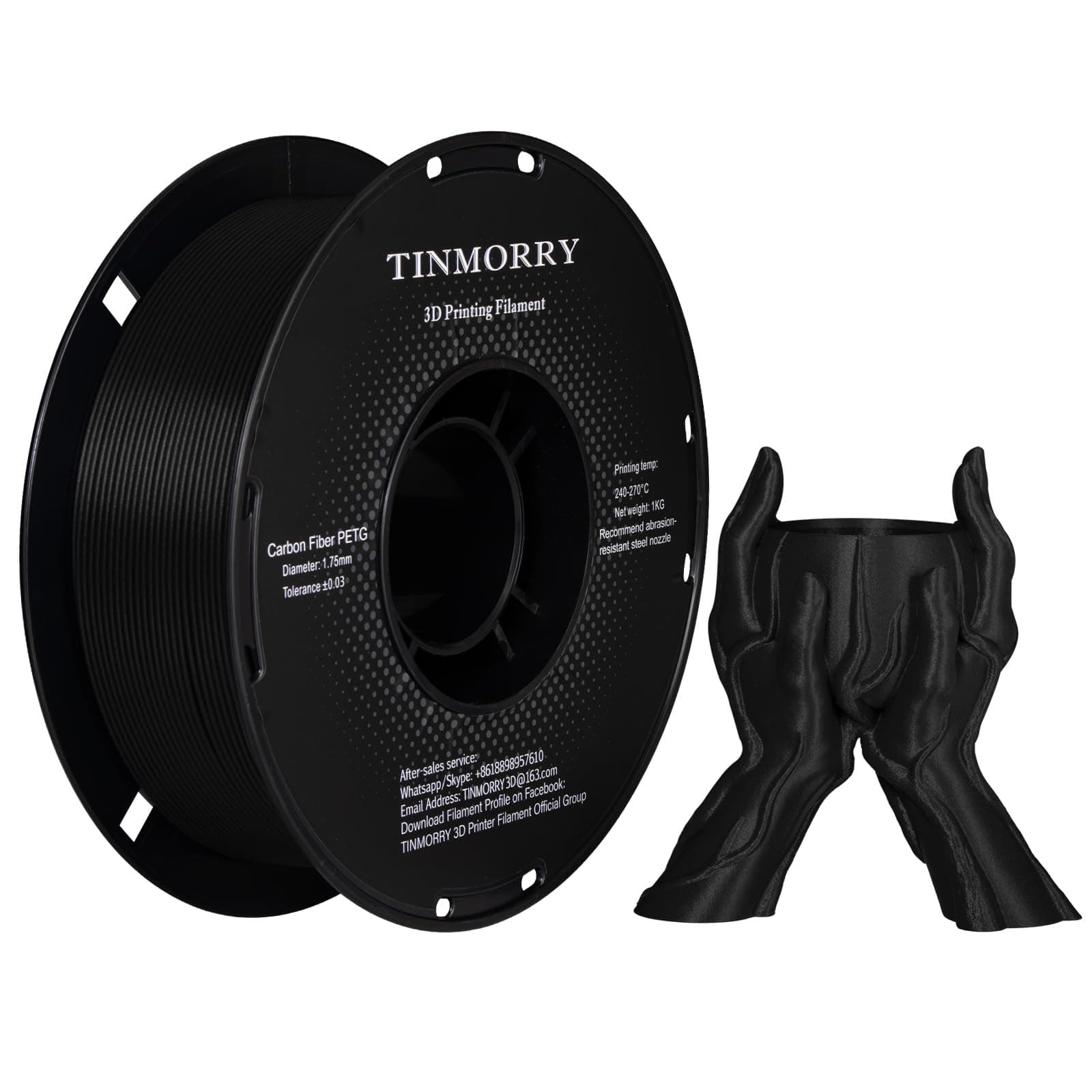 TINMORRY Carbon Fiber PETG Filament 1.75 mm, High Rigidity & Strength PETG CF 3D Printer Filament, Compatible with Most FDM 3D Printers, 1 KG 1 Spool, Black