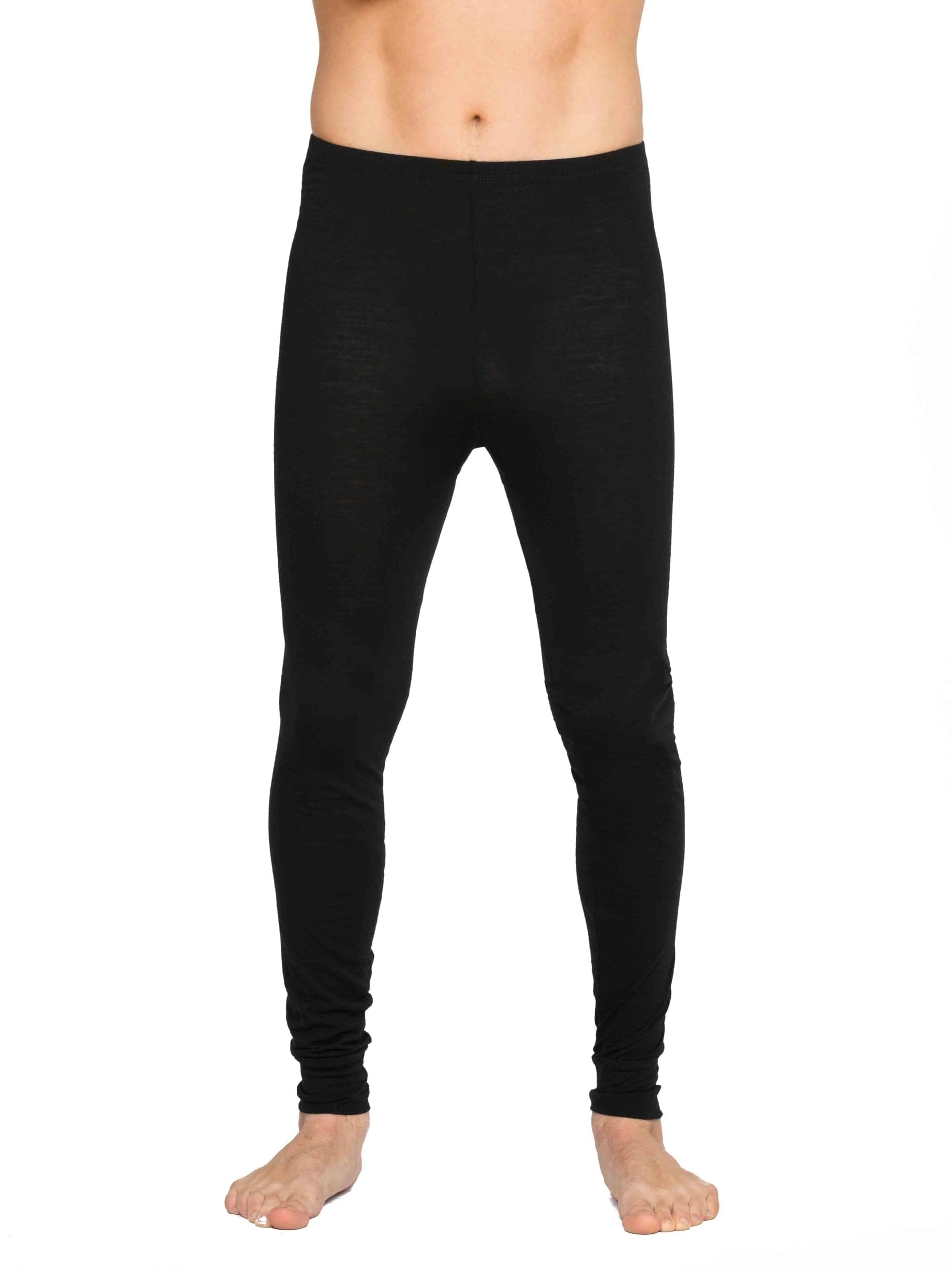 100% Merino Wool - Made in New Zealand - Mens Long Johns Thermal Pants V2, All Black