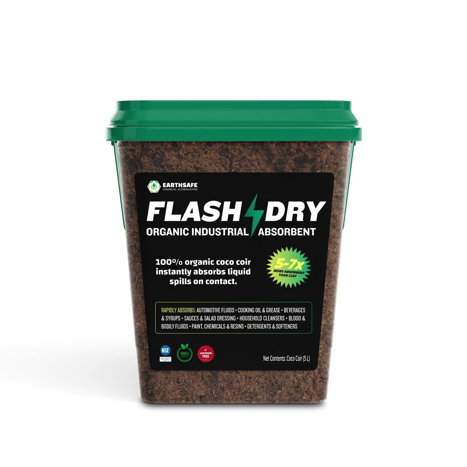 FlashDry 5 Liter Bucket of Super Spill Absorbent, 100% Organic Environmentally Friendly - for Oil, Paint, Grease and More in Garages, Kitchens, Janitor Kits, Safer and More Effective Than Clay Litter