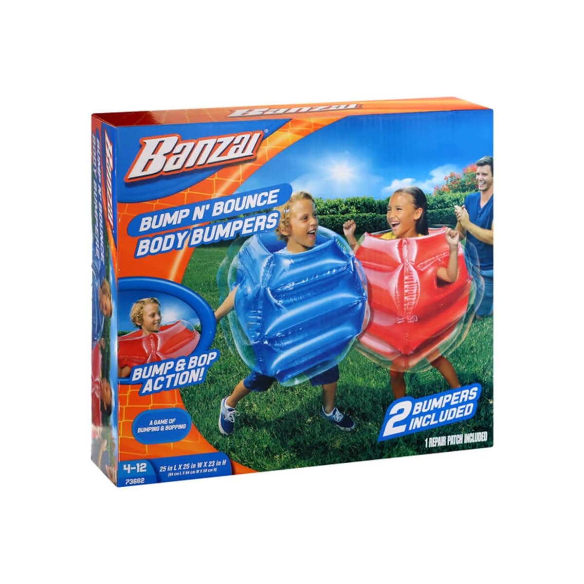 BANZAI LYSB01B1X3USS-TOYS Bump n Bounce Body Bumpers, Garden Toy, 2 Bumpers Included,Red, Blue,25"L x 25"W x 23"H