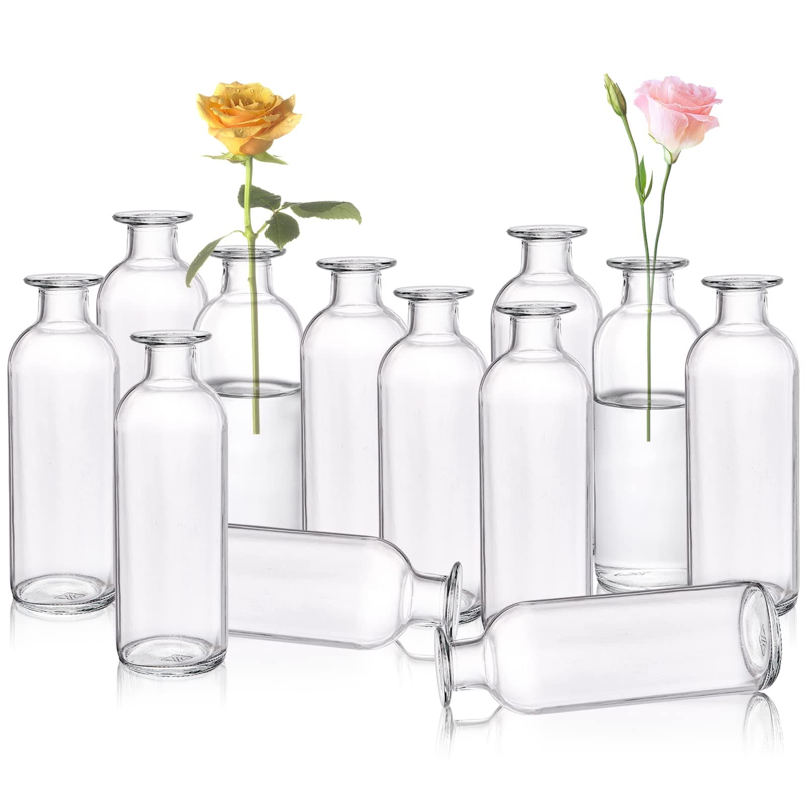 Peohud Set of 12 Glass Bud Vases, Clear Small Flower Vases, Decorative Glass Bottles Floral Vases for Home Decor, Wedding Reception, Party