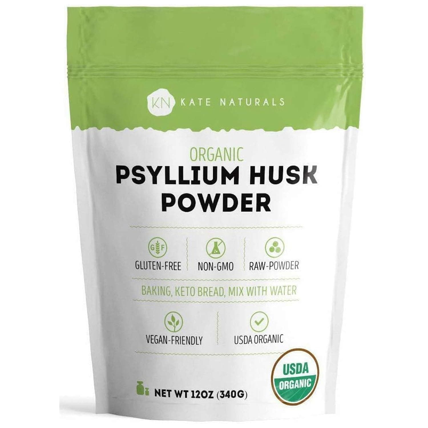 Psyllium Husk Powder for Fiber, Digestion & Baking Bread. Mixes Easily with Juice & Smoothies (12oz, Organic, Gluten Free, Fine Ground)
