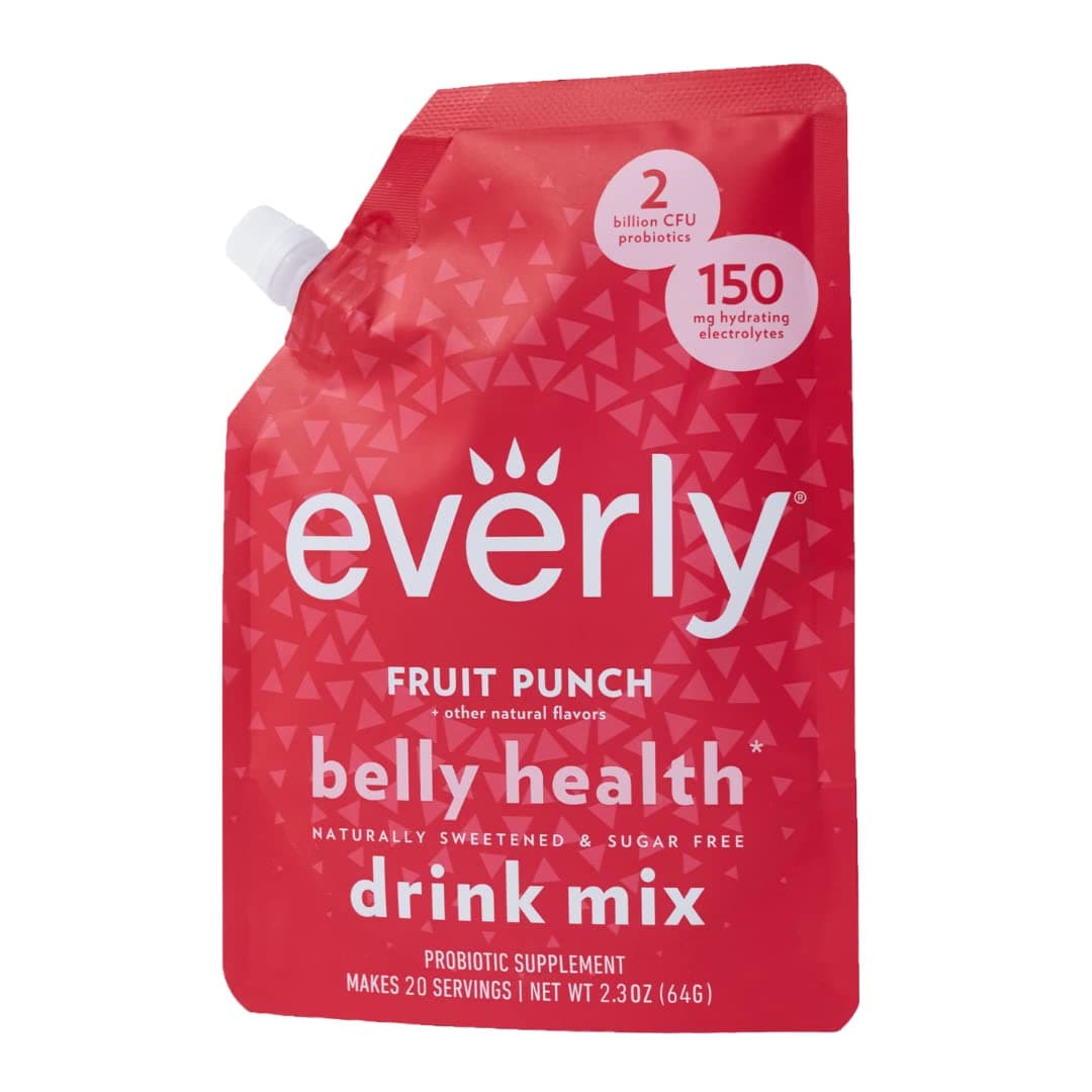 EverlyBelly Health Probiotic Supplement - Sugar-Free, Zero Calorie, Keto-Friendly Water Flavoring & Enhancer - Fruit Punch, Natural Sweeteners Stevia & Organic Erythritol, 20 Servings Pouch