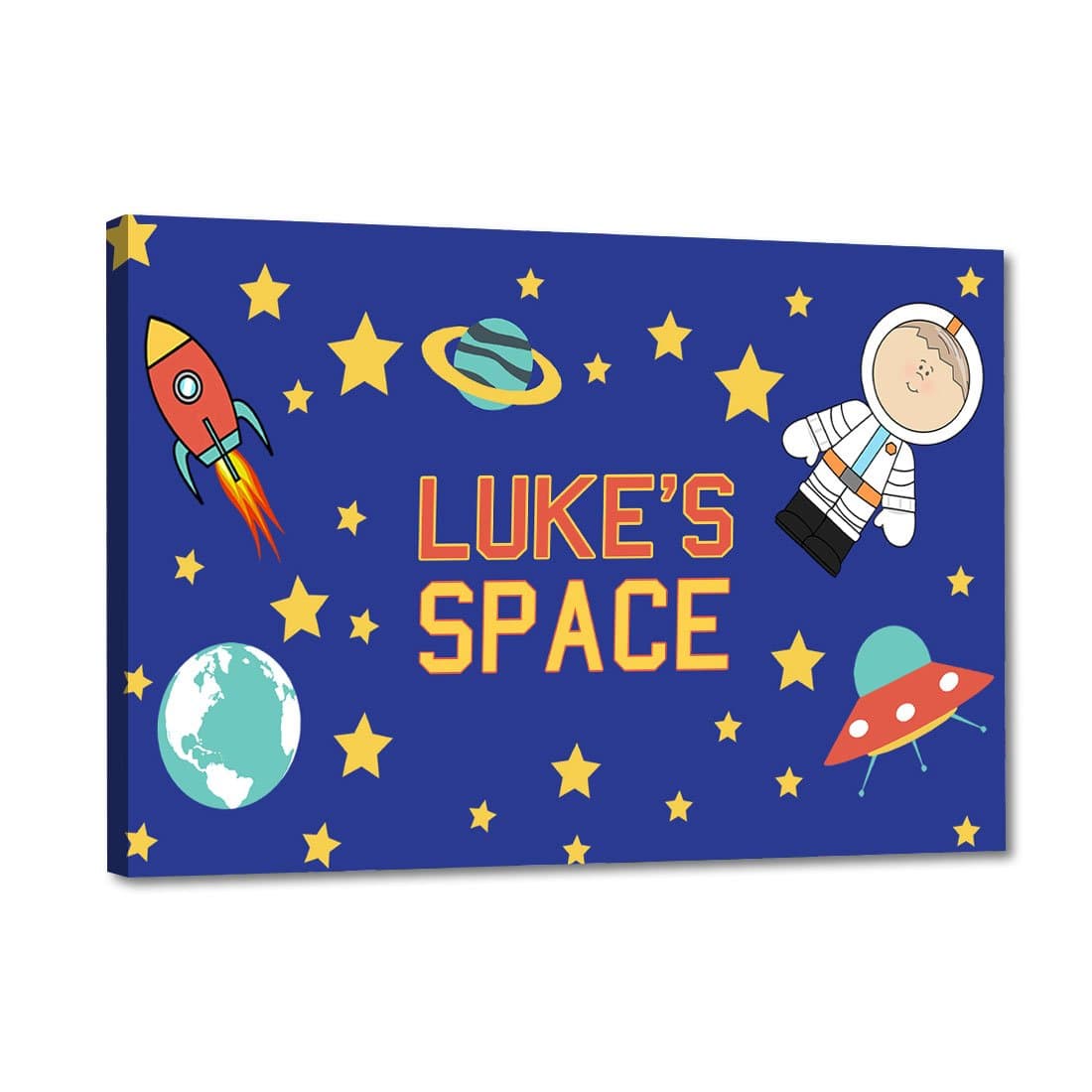 Nutcase Personalised Kids Baby Room Door Sign/Name Plate/Wall Plaque Made From SUNBOARD - No Nails Needed - Free Hanging Self Adhesive Strips - 12"x8" - Space Explorer