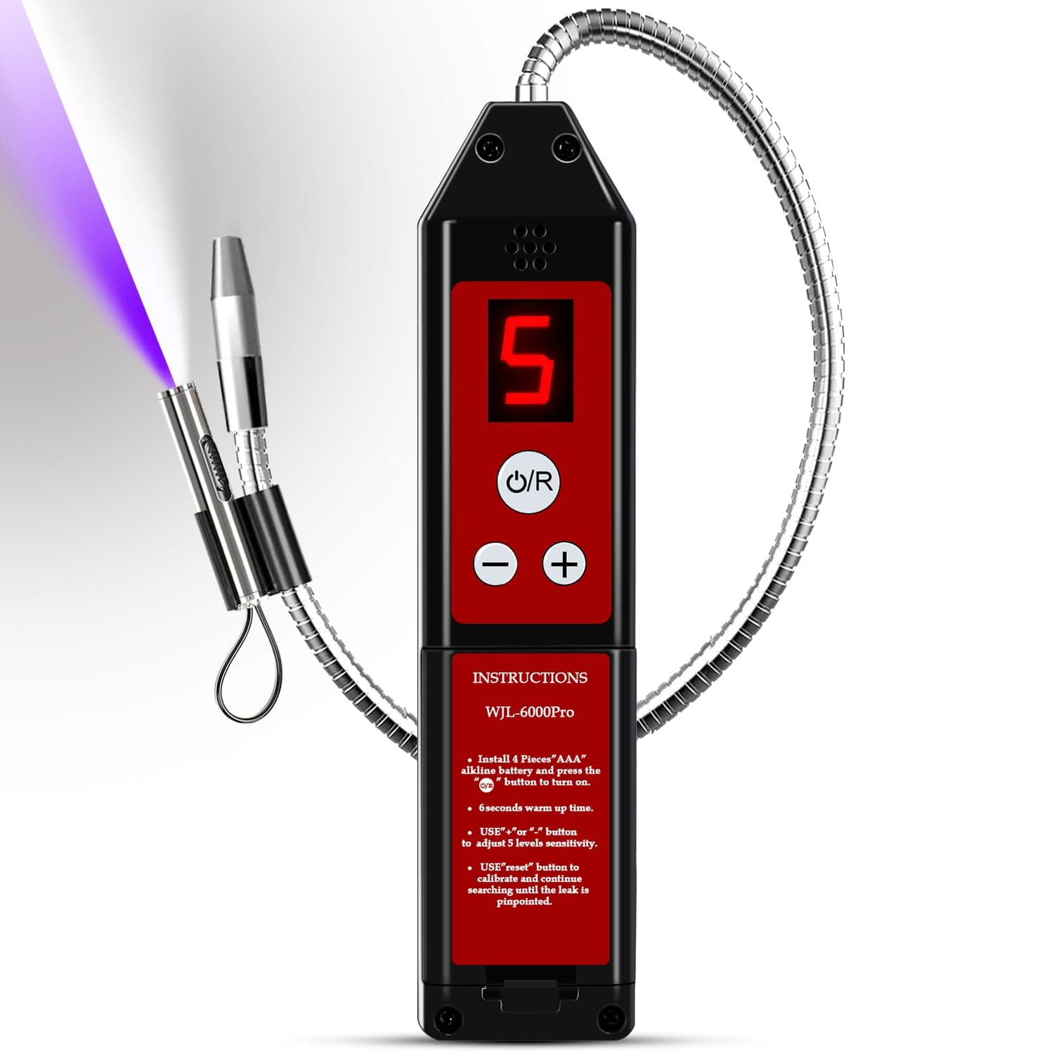 Electronic Refrigerant Leak Detector with UV & LED Light, Aprvtio WJL-6000PRO Freon Leak Detector for HVAC & Automotive AC, Adjustable Sensitivity 0.14 oz/yr for R410A R134a R22 CFC HCFC HFC