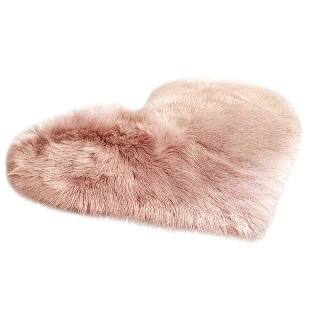 Ultra Soft Area Rug Wool Imitation Sheepskin Rugs - Faux Fur Non Slip Heart-Shaped Shaggy Carpet - Fluffy Chair Cover Seat Pad - Indoor Thick Indoor Mats - Home Bedroom Living Room Decor (Pink)