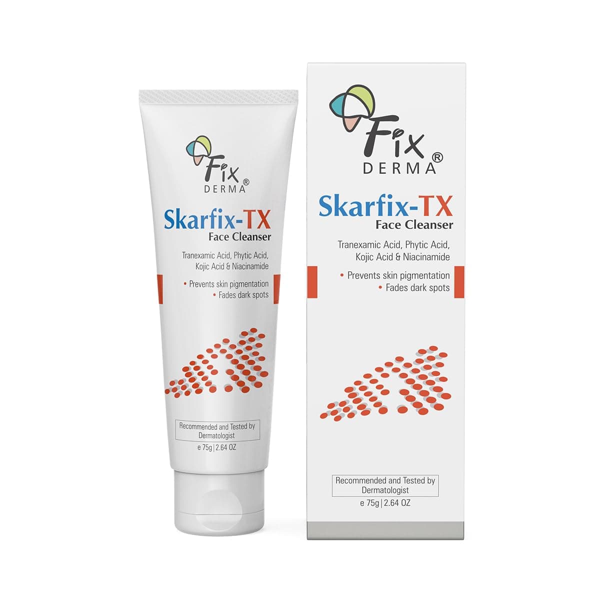FIXDERMA Skarfix -TX Face Cleanser with Tranexamic, Kojic & Niacinamide Acid | Pigmentation Face Wash for All Skin Types | Face Wash for Women -75gm