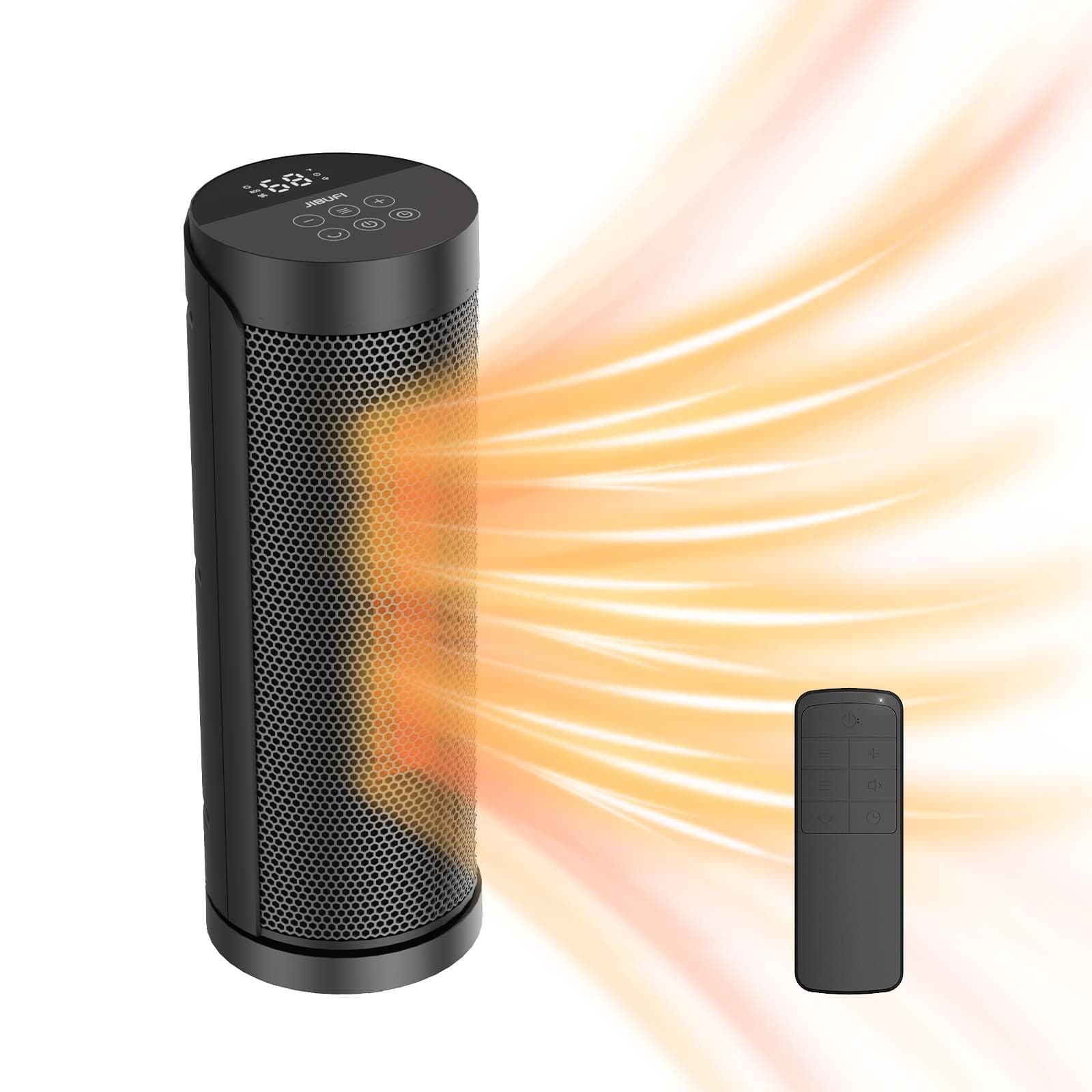 Portable Space Heater for Indoor Use with Remote - JIBUFI 70° Oscillating Electric Heater, 17 Inchs, 12H Timer, 1500W Quiet PTC Ceramic Heating with Thermostat, Fast Safety Heat for Home, Bedroom