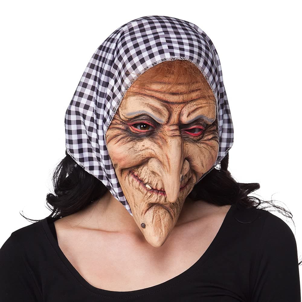 Latex Face Mask Witch with Hood Black/White