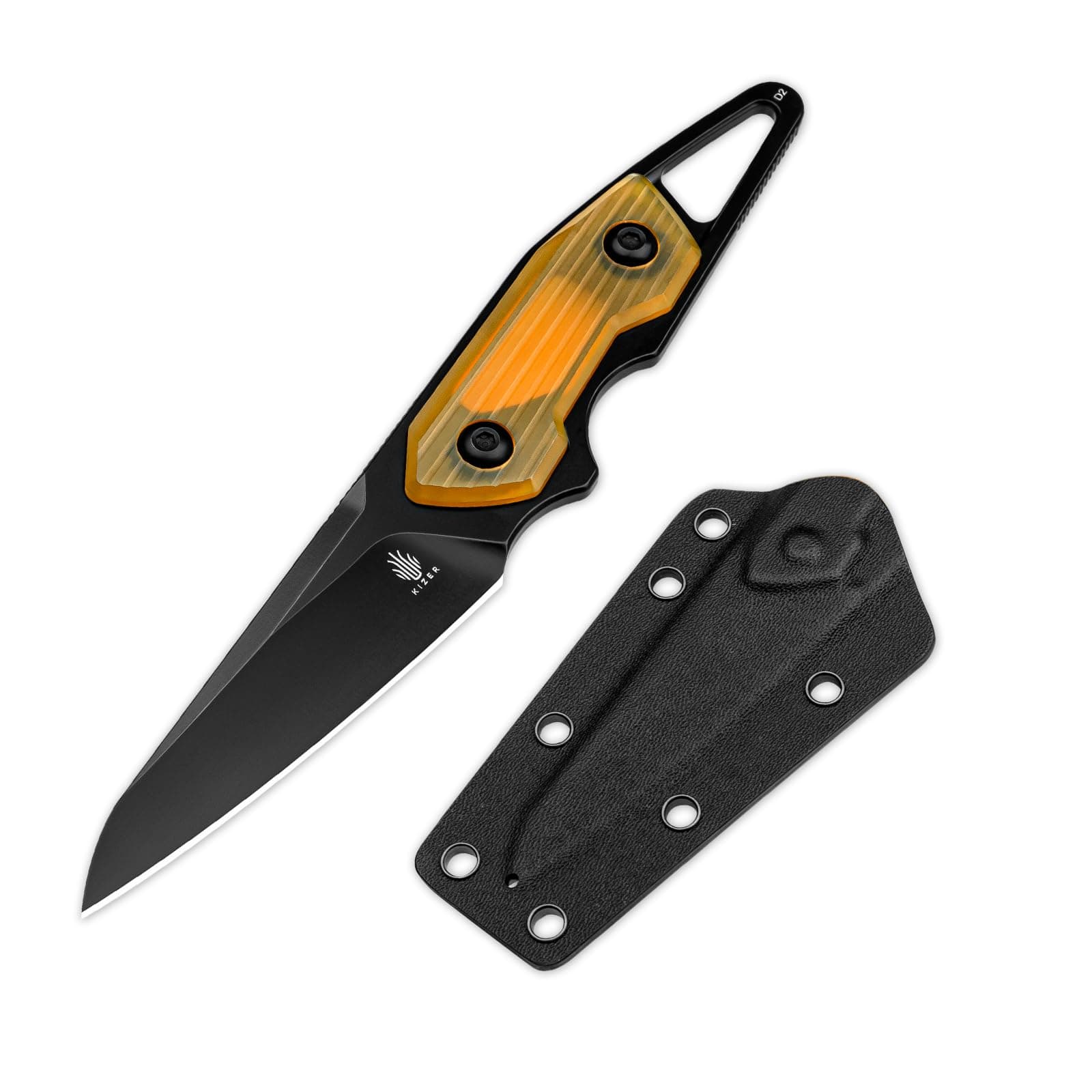 Kizer Groom Fixed Blade Knife with Sheath, 3.08” D2 Blade with Yellow PEI Handle Fixed Blade Camping Knife, Portable EDC Hunting Knives for Men Women 1060A3