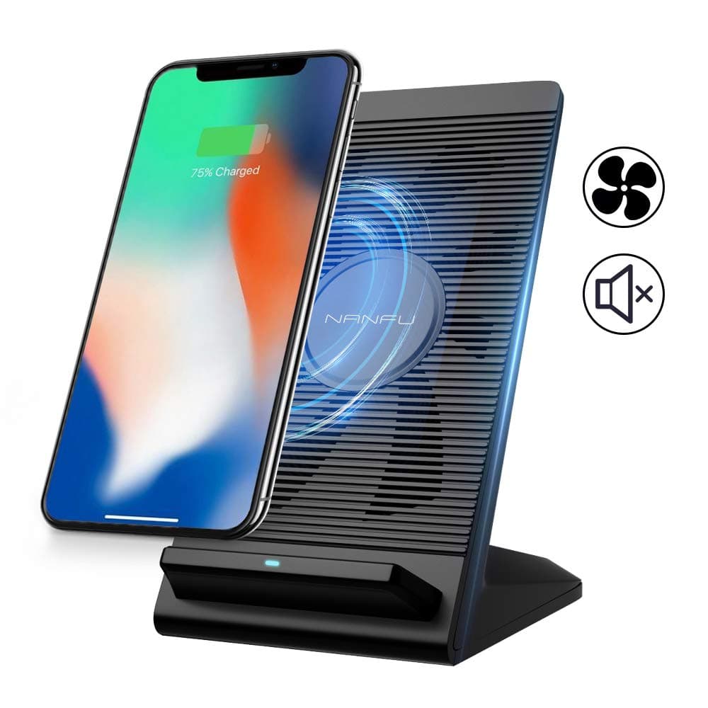 NANFU Fast Wireless Charger, Qi Wireless 7.5W Fast Charging Stand with Cooling Fan Compatible for iPhone XR/XS/XS Max/X/8/8P,10W Charges for Galaxy S9/S9+/S8 & All Other Qi-Certified Devices