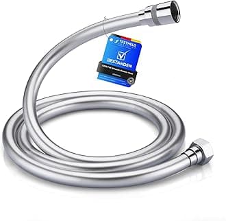Smooth Shower Hose 1.5m / 59 Inch – Flexible PVC Shower Hose, Anti-Kink & Leakproof, Universal G1/2" Fit, Durable Replacement Hose with Brass Connectors & Washers - Silver