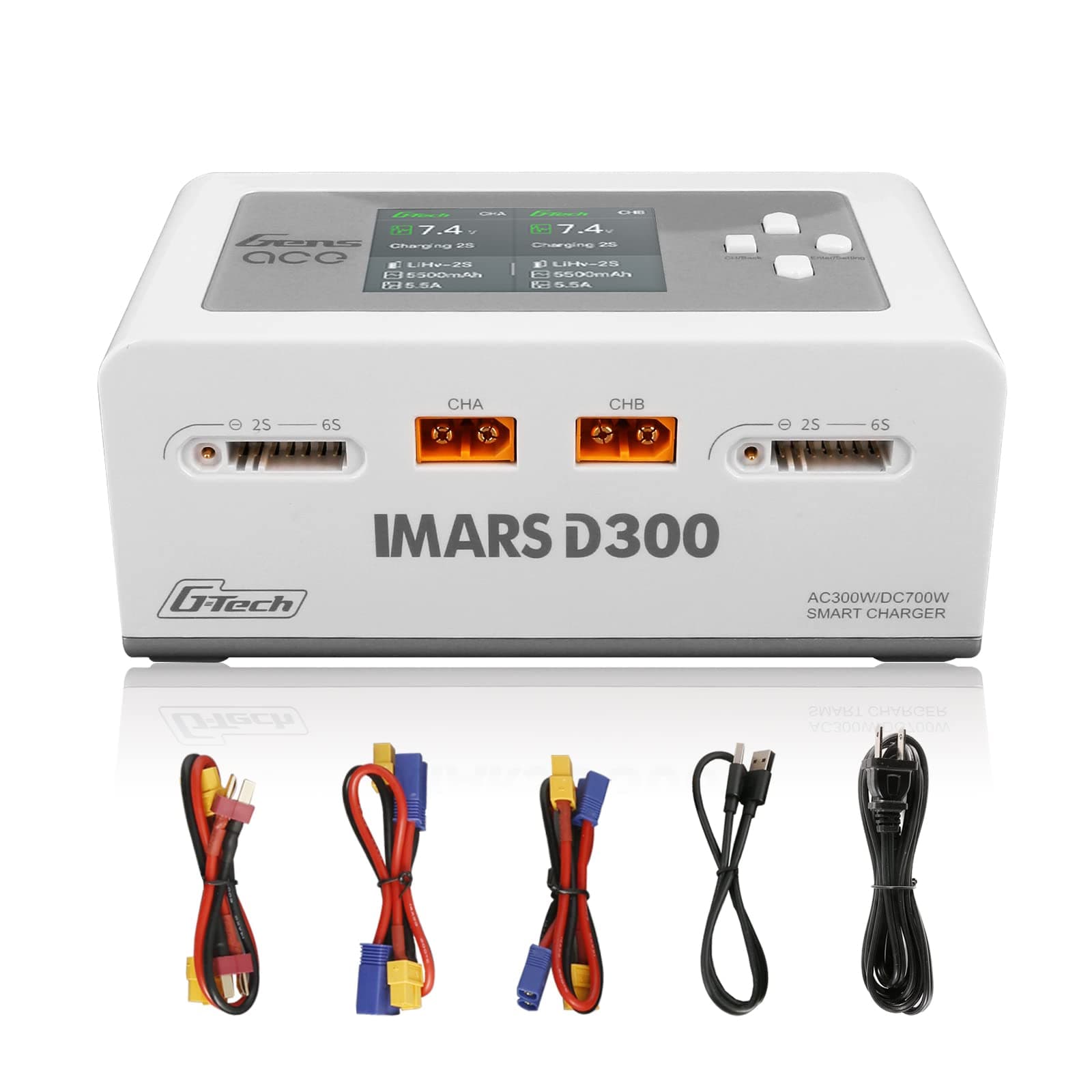 Gens Ace IMARS D300 G-Tech Series Smart Dual Lipo Charger, 16A AC 300W DC 350W
