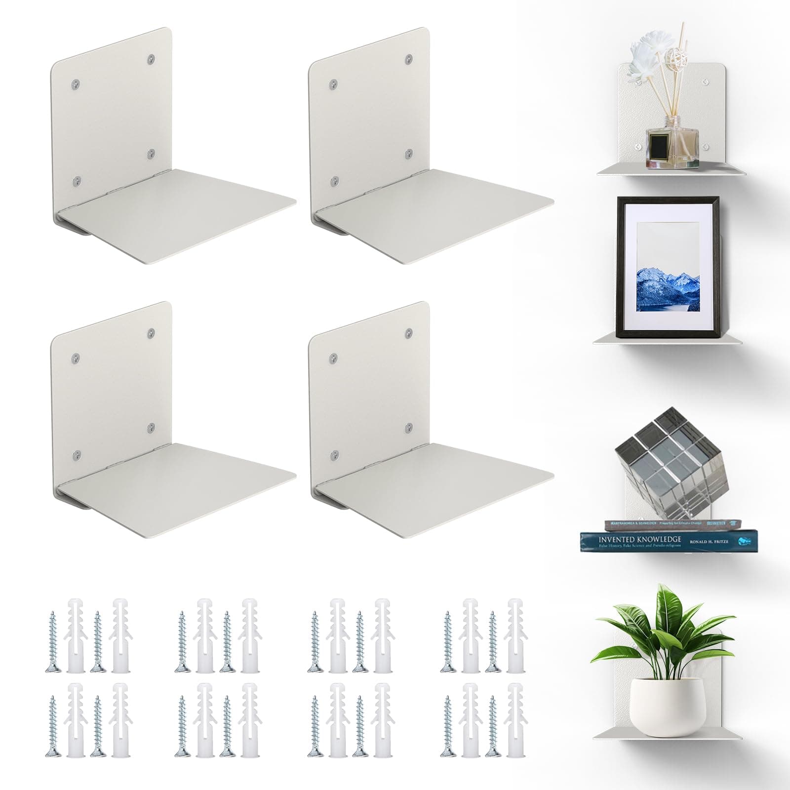 Eapele Floating Book Shelves for Wall, Steel Constructed Hidden Bookshelf with Mounting Hardware (Grey, 4pcs)