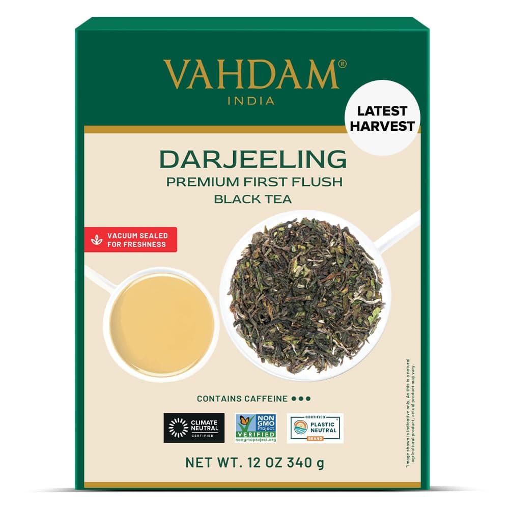 VAHDAM, First Flush Darjeeling Tea - 170+ Cups (340g/12oz) Loose Leaf Black Tea - Flowery, Aromatic & Delicious | Mellow & Fragrant | Vacuum Sealed Pack