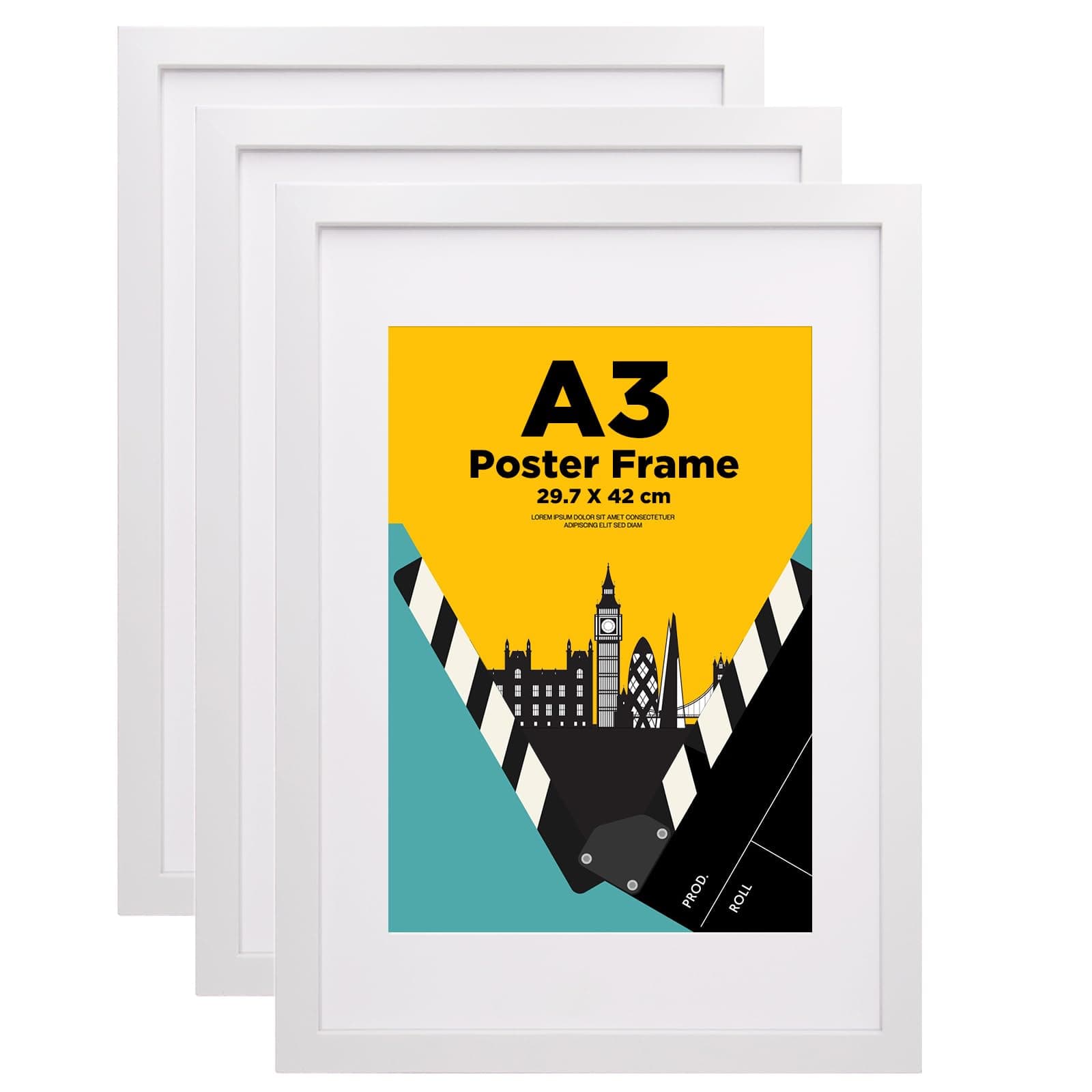 EGOFINE A3 Frames White Set of 3 - Wooden Picture Frames Matted for A4, A3 Photo Frames with Acrylic Glass Front for Wall Mounting, 29.7 X 42 cm Poster Frames for Portrait, PrintingThe Forest Stewardship Council