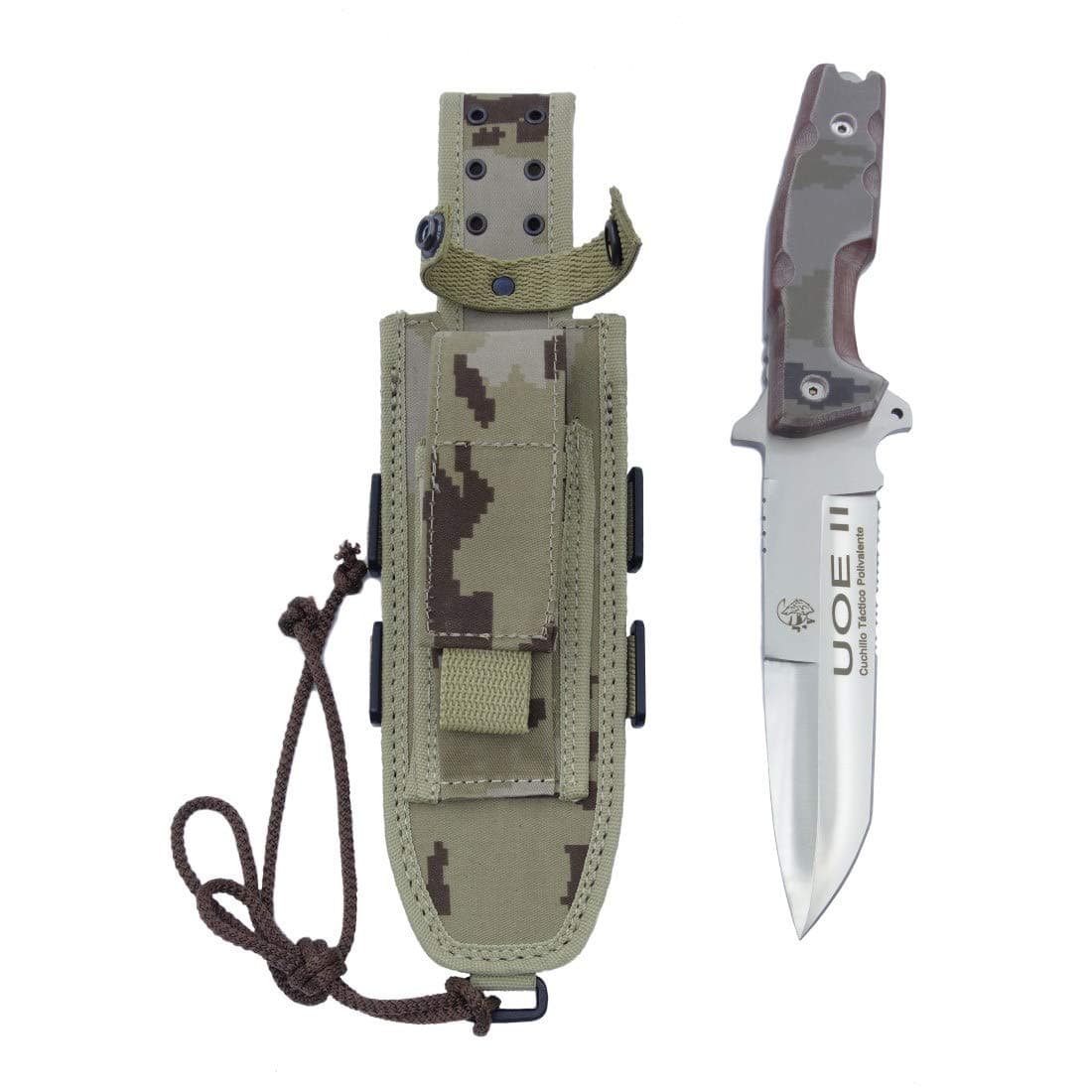 Forester UOE Tactical Knife - 5-3/4" Blade - Green-Beige Micarta Handle - Day Forest Camo