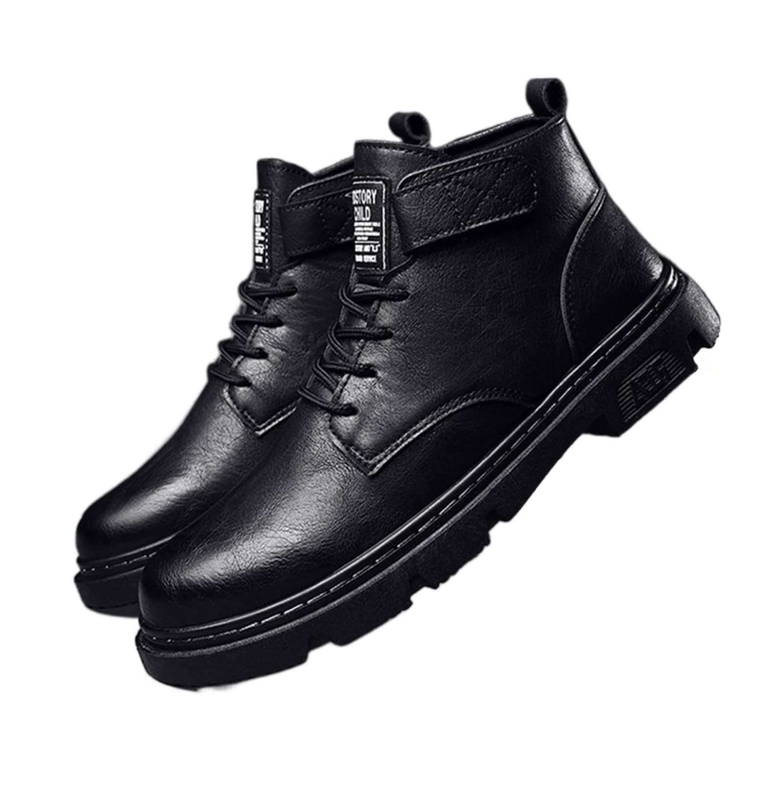 ANHCRA Mens Slip on Boots Autumn men's shoes High top leather shoes Round head men's leather boots (Color : Hortel�, Size : 44)