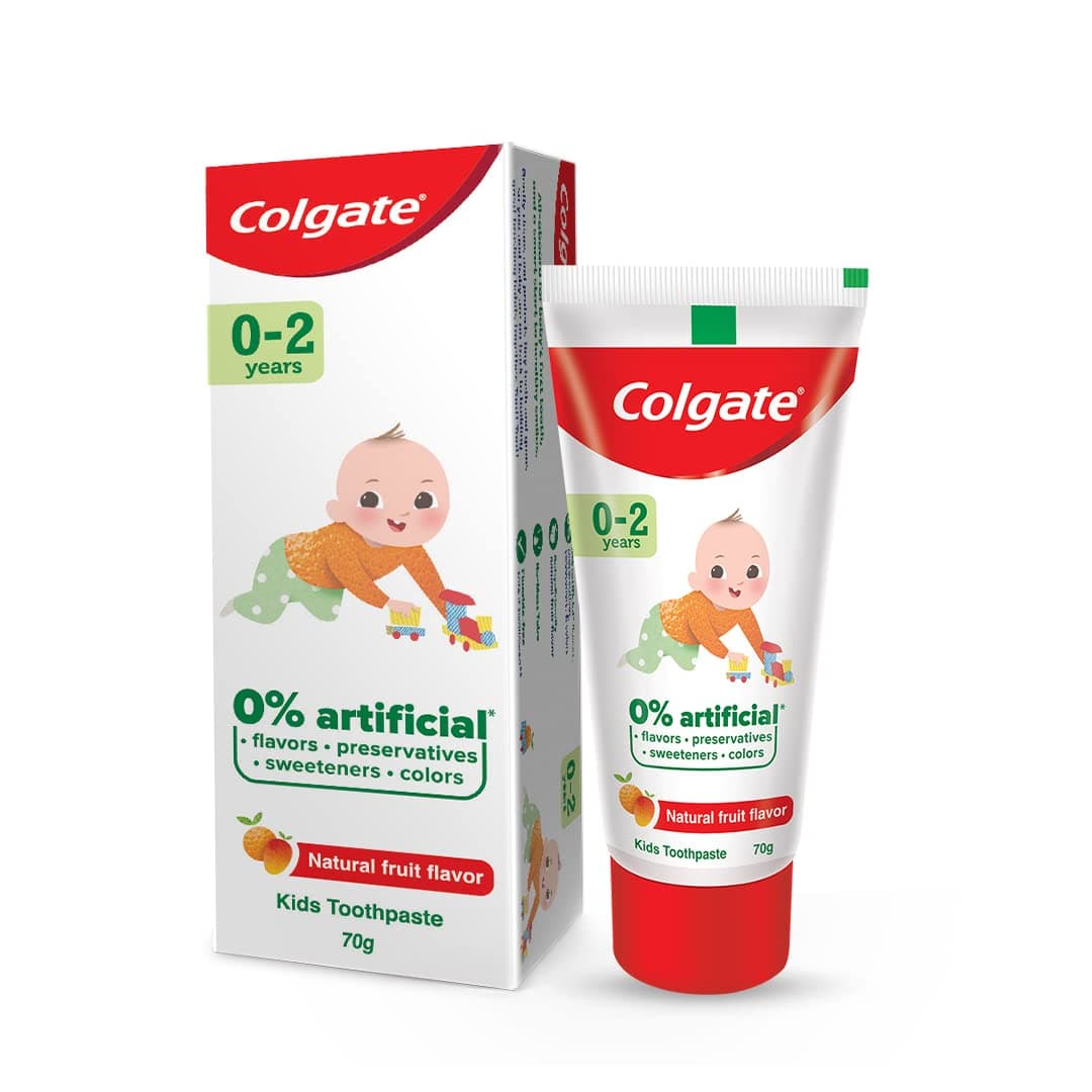 Colgate Toothpaste For Kids Cavity Protection (0-2 Years), Natural Fruit Flavour Tooth Paste, Sls & Fluoride Free - 70G Tube