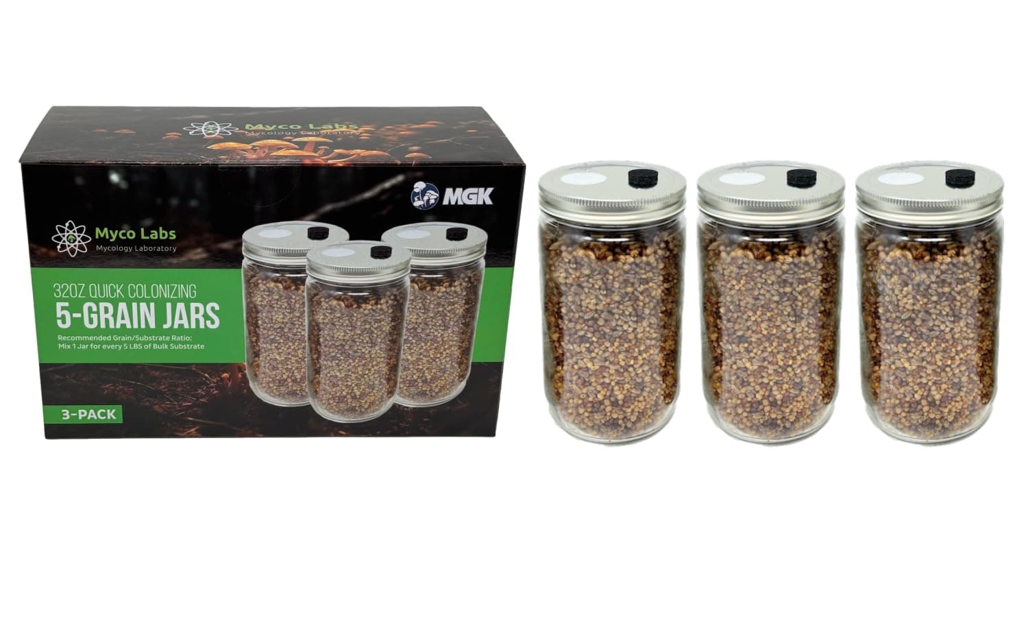 Premium Quick Colonizing 32oz 5-Grain Mushroom Spawn Jars (3-Pack)