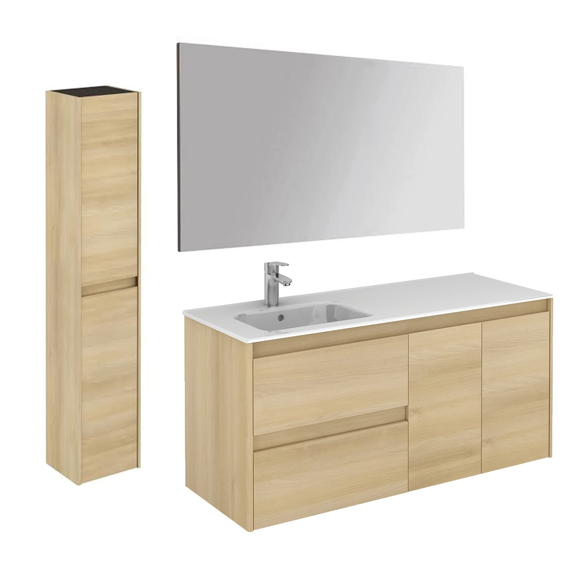Ambra 120L Pack 2 NO WS Bath Collections Ambra 120L Pack 2 Ambra 48" Wall Mounted Single Basin Vanity Set with Cabinet, Ceramic Vanity Top, Frameless Mirror, and Side Cabinet
