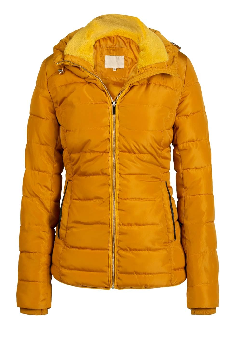 Bellivera Women Quilted Lightweight Puffer Jacket, Winter Clothes Trendy Padded Bubble Short Hood Coat 9213 Yellow S