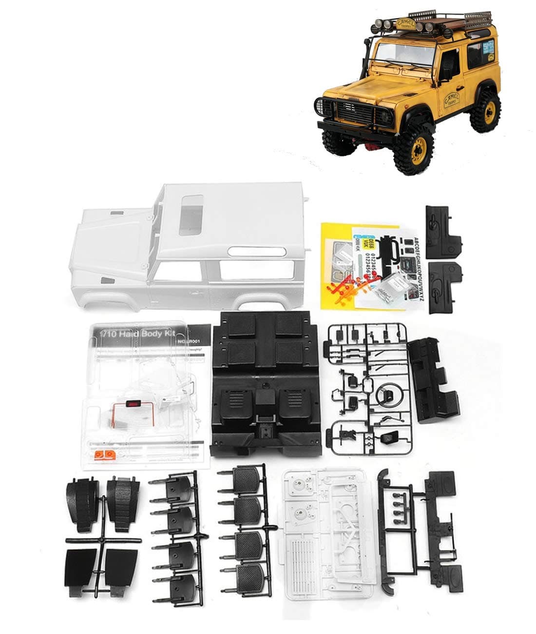 Novahobby 1/10 RC Defender D90 Hard Plastic Body Shell Kit with Interior Accessories for RC4WD Rock Crawler