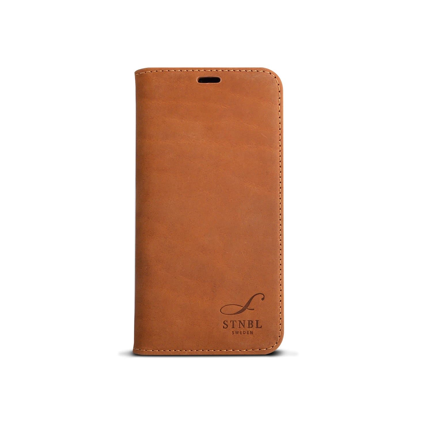 iPhone X case, STNBL Sweden Genuine Leather iPhone Wallet Case with Flip Cover and Built-in Stand Card Slot Magnetic Closure for iPhone X – Genuine Tan Leather with Black PU inside