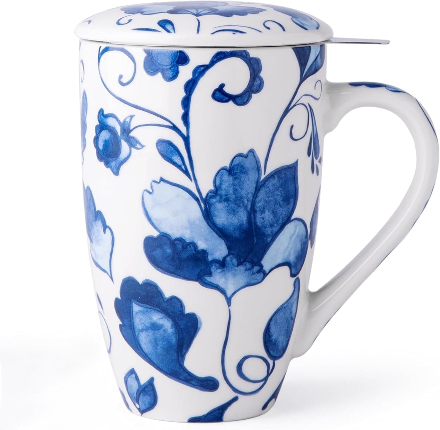 GBhome Tea Mug with Infuser and Lid, 18 Ounce Large Ceramic Loose Leaf Cup, Microwave, Dishwasher Safe, Perfect for Tea Lovers