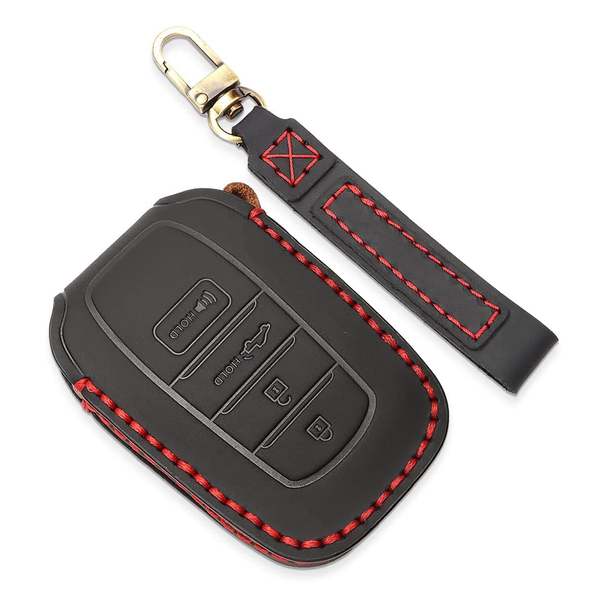 for 2022-2025 2026 Toyota Tundra Key Fob Cover, for 2023-2025 2026 Sequoia Key Fob Case, for Camry 2025 2026 Leather Key Cover, for 2024-2026 Grand Highlande & Tacoma (Black Leather Red Thread)
