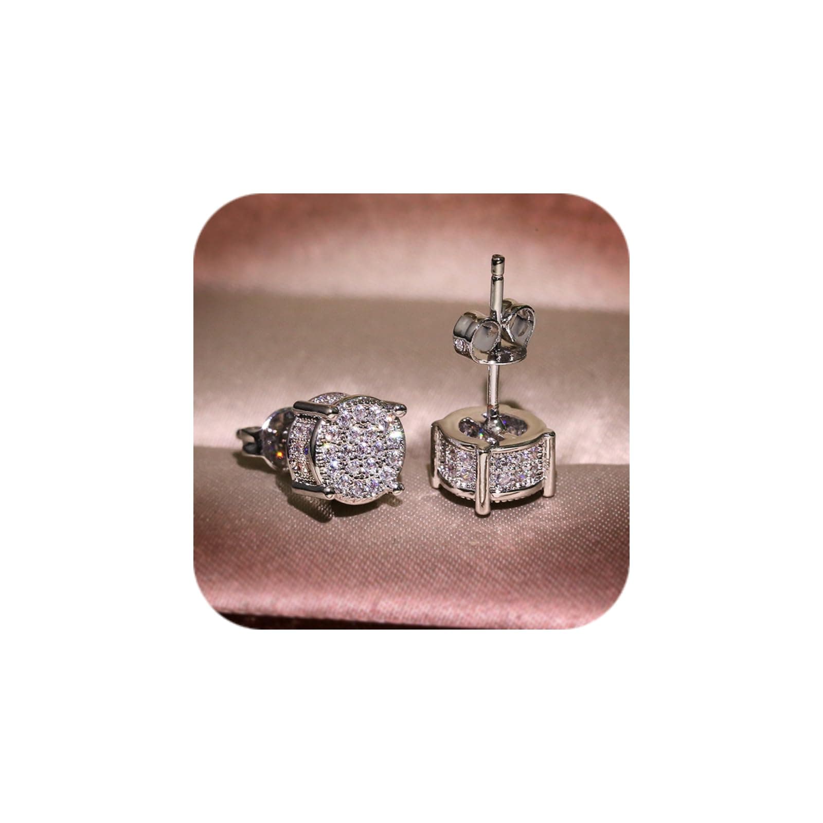 Generic Elegant Round Zircon Stud Earrings for Women Sparkling Fashion Hypoallergenic Premium Halo Stud Earrings Lightweight Jewelry Gift for Lover