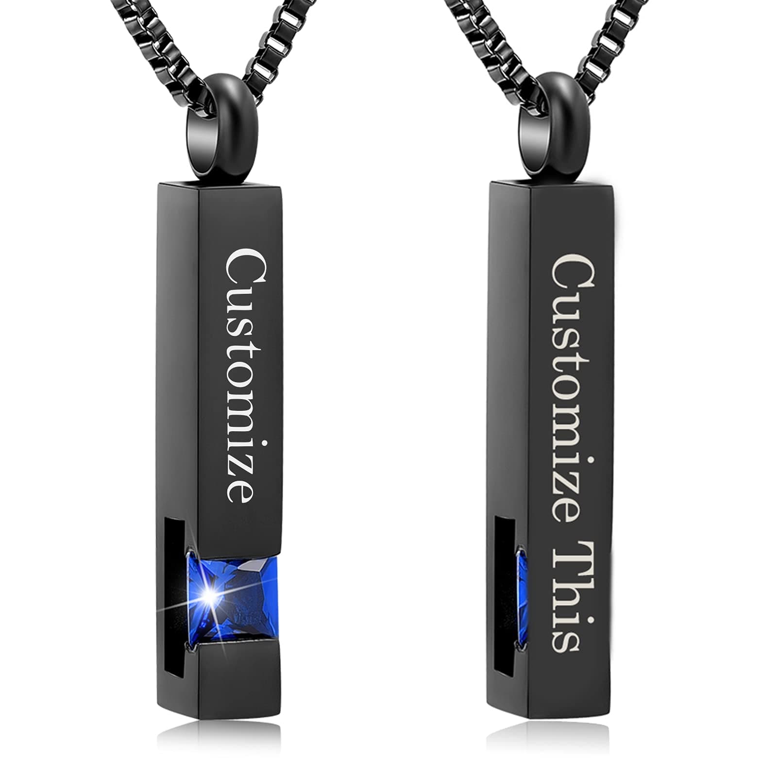 XSMZB Crystal Cremation Urn Jewelry Cube Memorial Ashes Necklace Pendant Keepsake- Black Birthstone Series