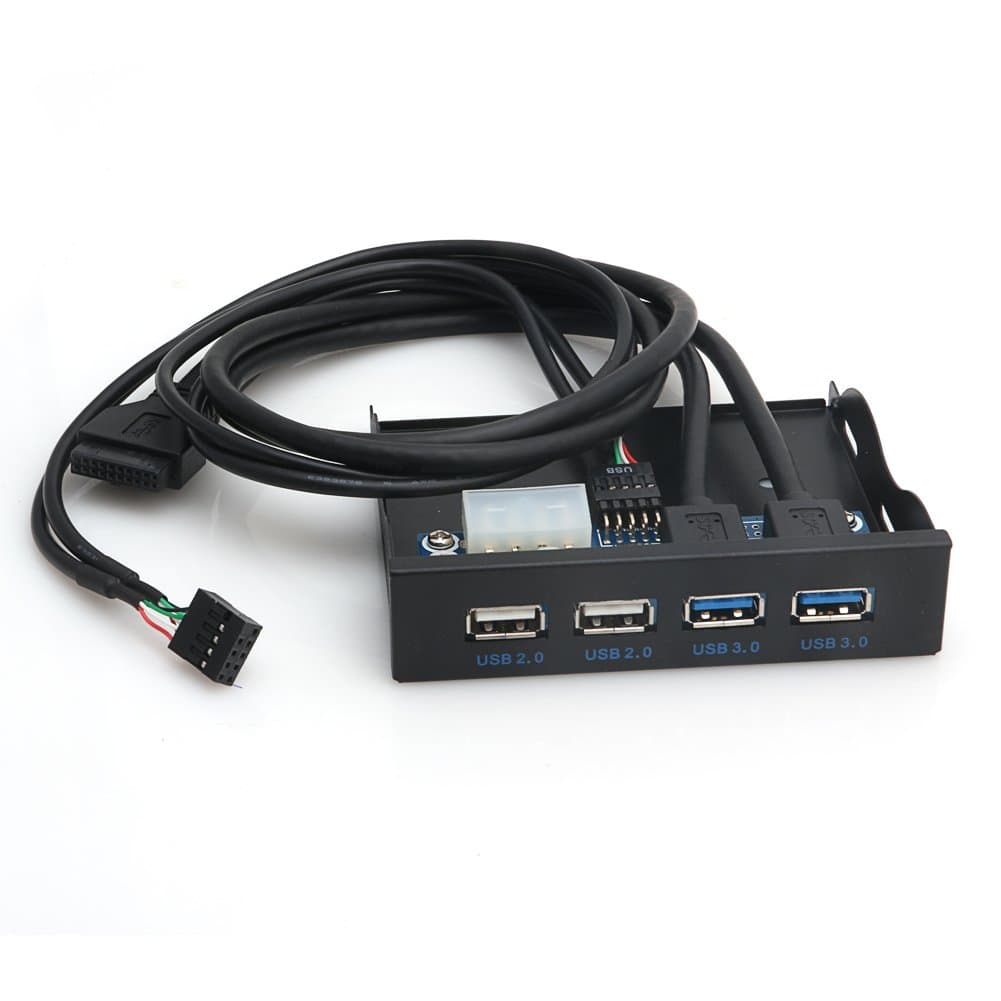 Black 3.5" 4 Ports Floppy Bay Bracket 20Pin to 2 USB3.0 2 USB2.0 Front Panel Hub