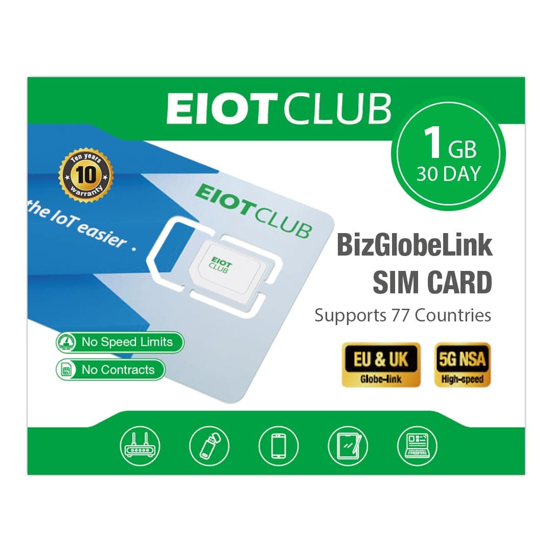 EIOTCLUB International Data SIM Card for 77 Countries, 1GB Trial Prepaid SIM, Travel SIM Card, 5G/4G LTE Cellular for Phone Tablet WiFi Hotspots Router, No Contract, Data Only, NO SMS/Calls