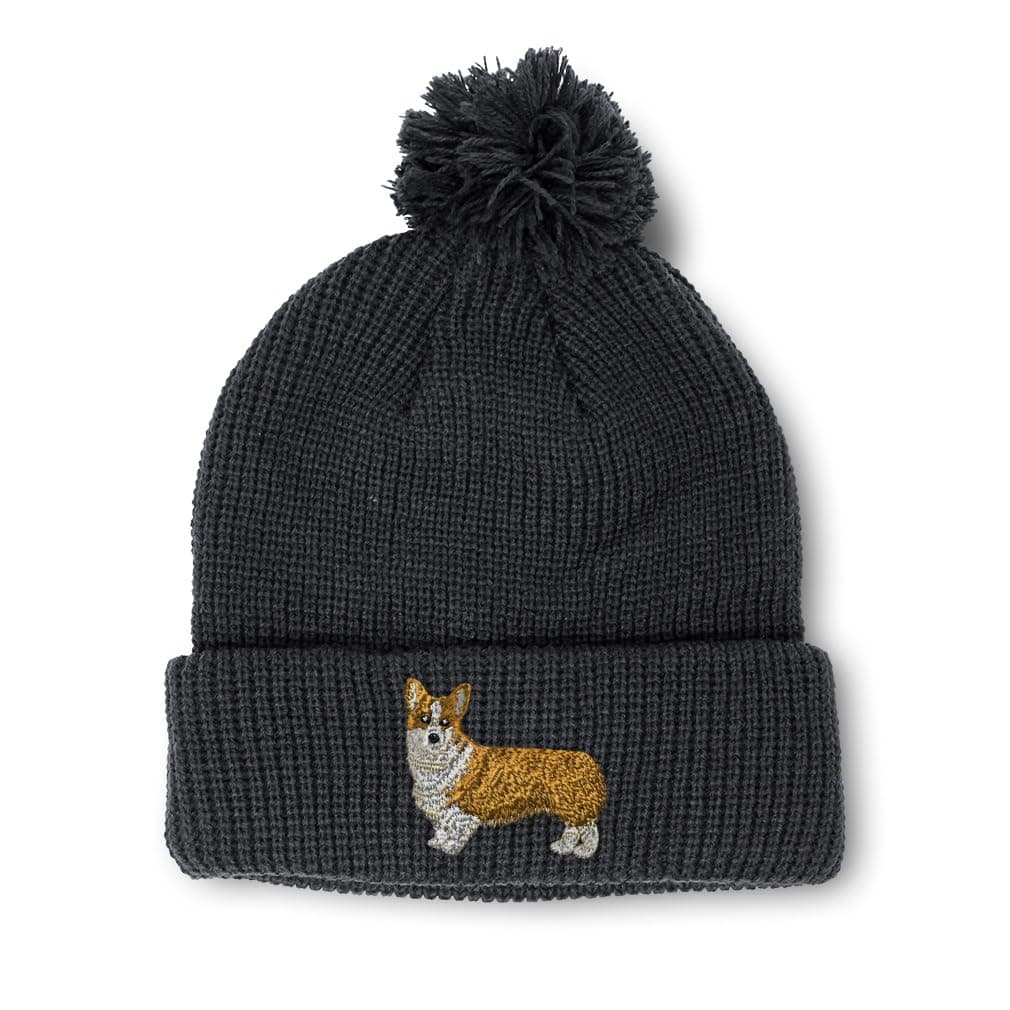 Pom Pom Beanies for Women Pembroke Welsh Corgi Dog B Embroidery Skull Cap Winter Hats for Men One Size
