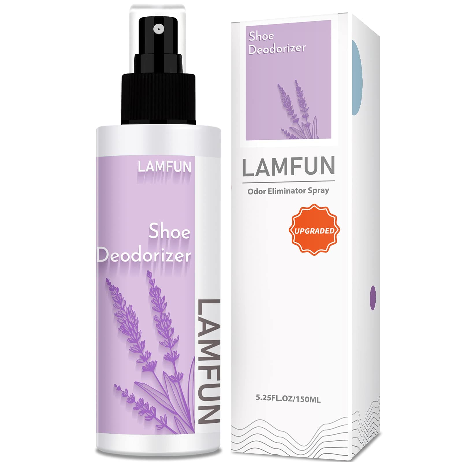 Shoe Odor Eliminator, Lamfun Deodorant Spray for Stinky Sneakers or Smelly Feet, Natural Shoe Deodorizer and Foot Deodorant Fight All Odors, Lavender, 150ml