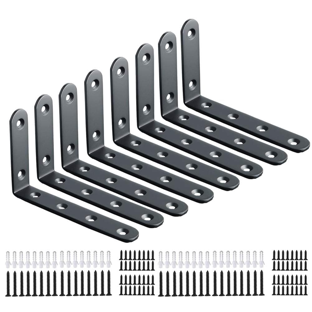 Shelf Brackets 16pcs Corner Brace Black Steel L Brackets for Shelves 5 Inch x 3 Inch Decorative Corner Brackets for Wall Joint Angle Brackets for Shelf with Screws (3x5 inch-16pcs)