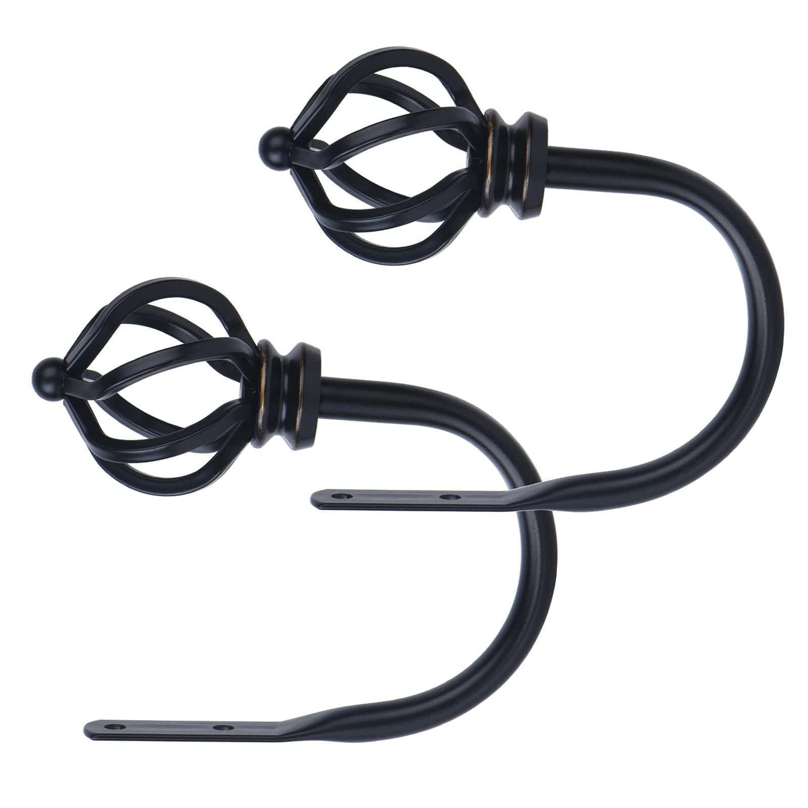 KAMANINA Decorative Curtain Drapery Holdbacks Twisted Cage Finials, Black(1 Pair/2 Pack), Small