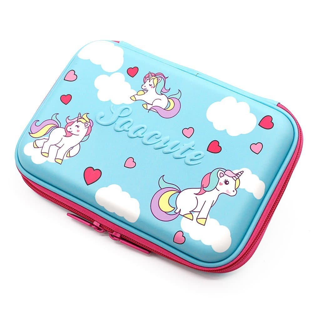 Hellat Hardtop Pencil Case with Dog Cute Unicorn – Child Large Coloured Pen Holder Box with compartments – Writing Paper Girl Cosmetic Bag Organizer