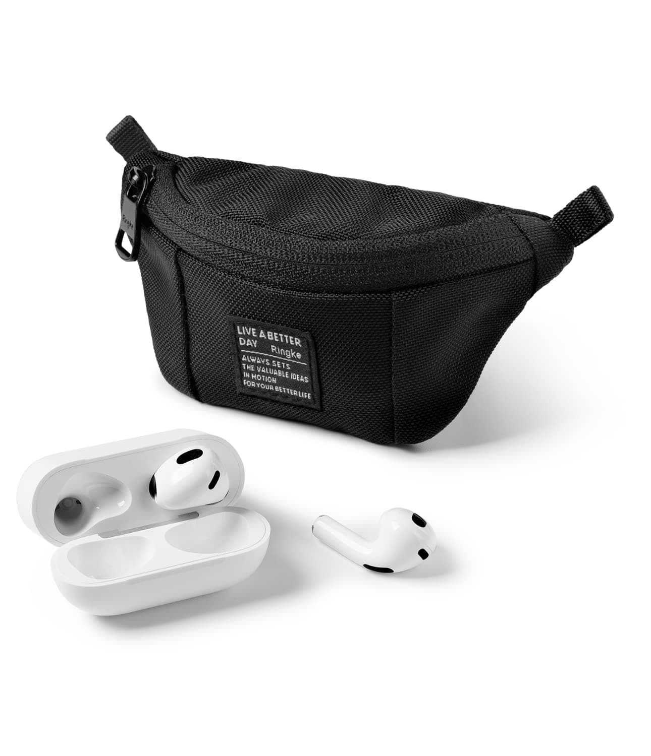 Mini Pouch Sling Bag, Small Bag for Universal Wireless Ear Buds, Durable Waterproof Keychain Backpack Accessories for AirPods Pro 3 & 2 & 1, AirPods 4 & 3 & 2 & 1 Case - Black