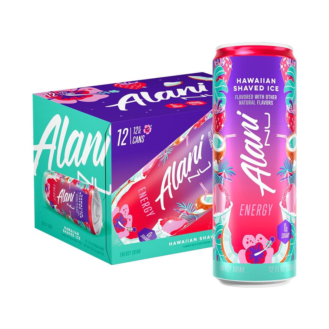 Alani NuHAWAIIAN SHAVED ICE Sugar Free, Low Calorie Energy Drinks | 200mg Caffeine | Biotin B Vitamins | Zero Sugar | 10 Calories | 12 Fl Oz Cans | 12 Pack