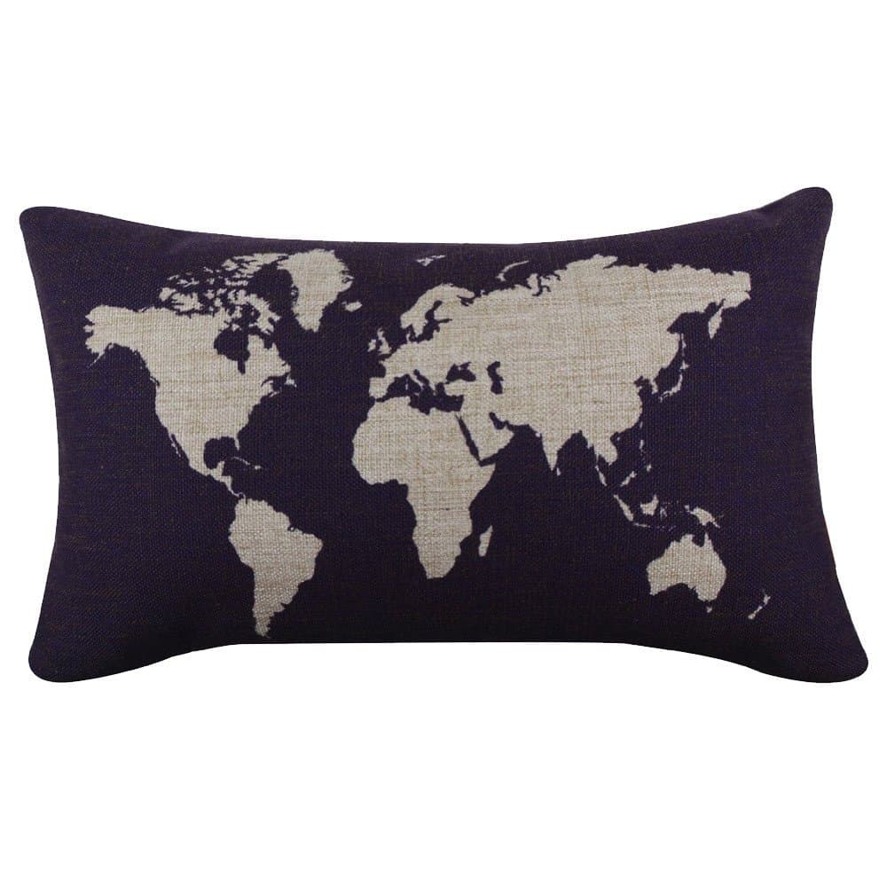Cotton Linen Bicycle World Map Pillow Case Rectangle Throw Flax Pillow Cover Home Decorative Cushion Pillowcase 12x20 Inch - Pattern 3