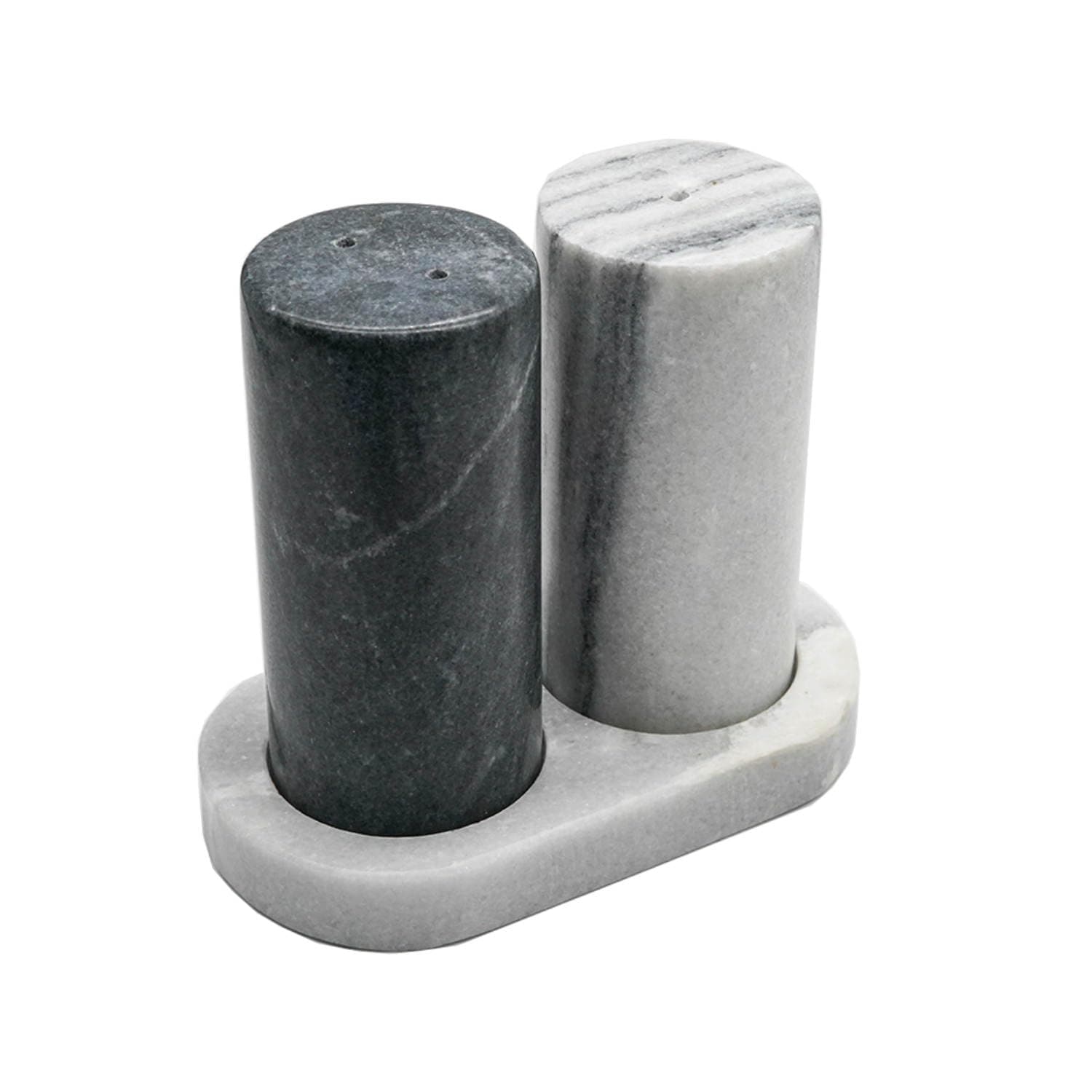 Deluxe Salt and Pepper Shaker Set - Natural Black & White Marble with Tray, Silicone Covers, and Cleaning Brush - Luxury Home Decor, Perfect for Gifts & Home Kitchen Accessories